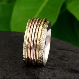 🆕 RING Tri-Tone Sterling Silver Spin Meditation